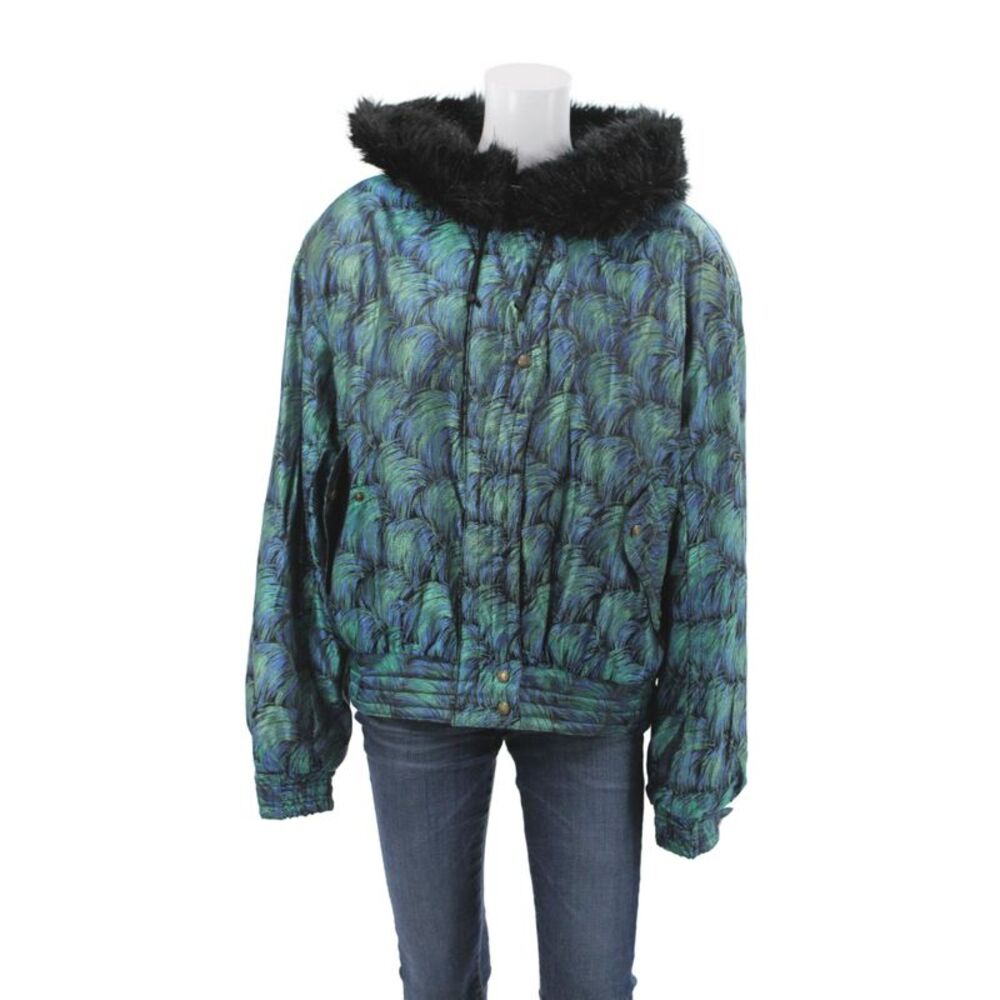 Skea Women Puffer Jacket Blue Nylon Snap Geometric Winter Size 12